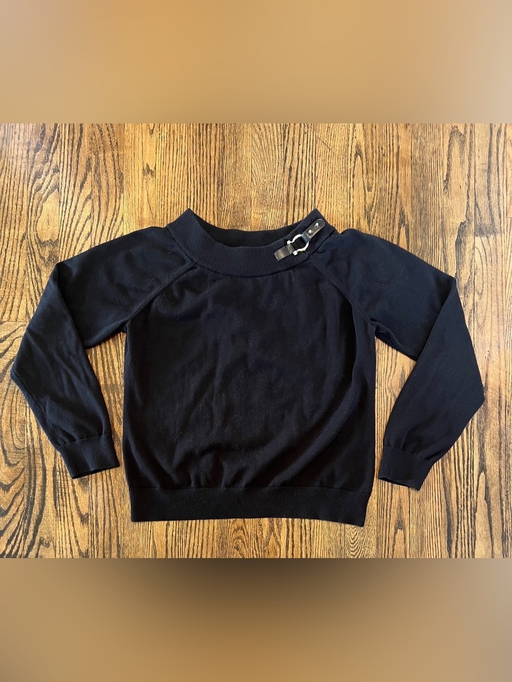 Lauren Ralph Lauren Black Crewneck Sweater with Shoulder Buckle - Picture 1 of 7